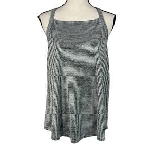 LOFT Large Tank Top Striped Racerback Stretch Square Neck Lightweight Gray White